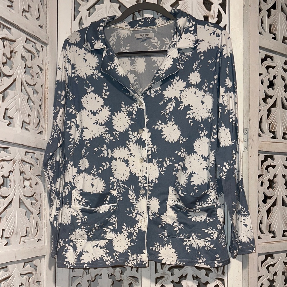 Nine West Blue and White Floral Pajama Set